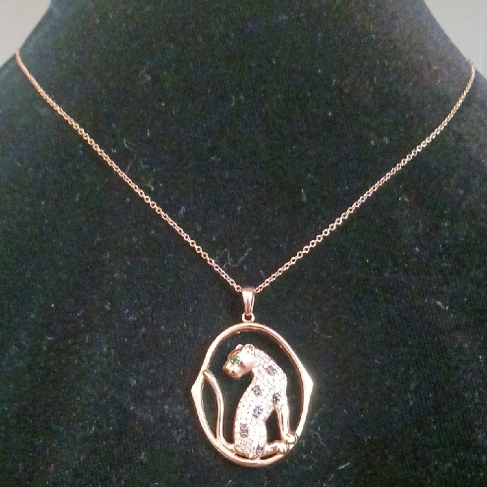 EFFY Rose Gold Panther Diamond/ Gemstones Necklace.